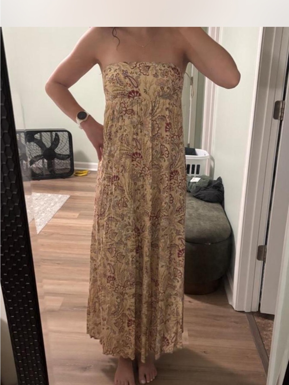 Blush Strapless Paisley Maxi Dress in Yellow and Red